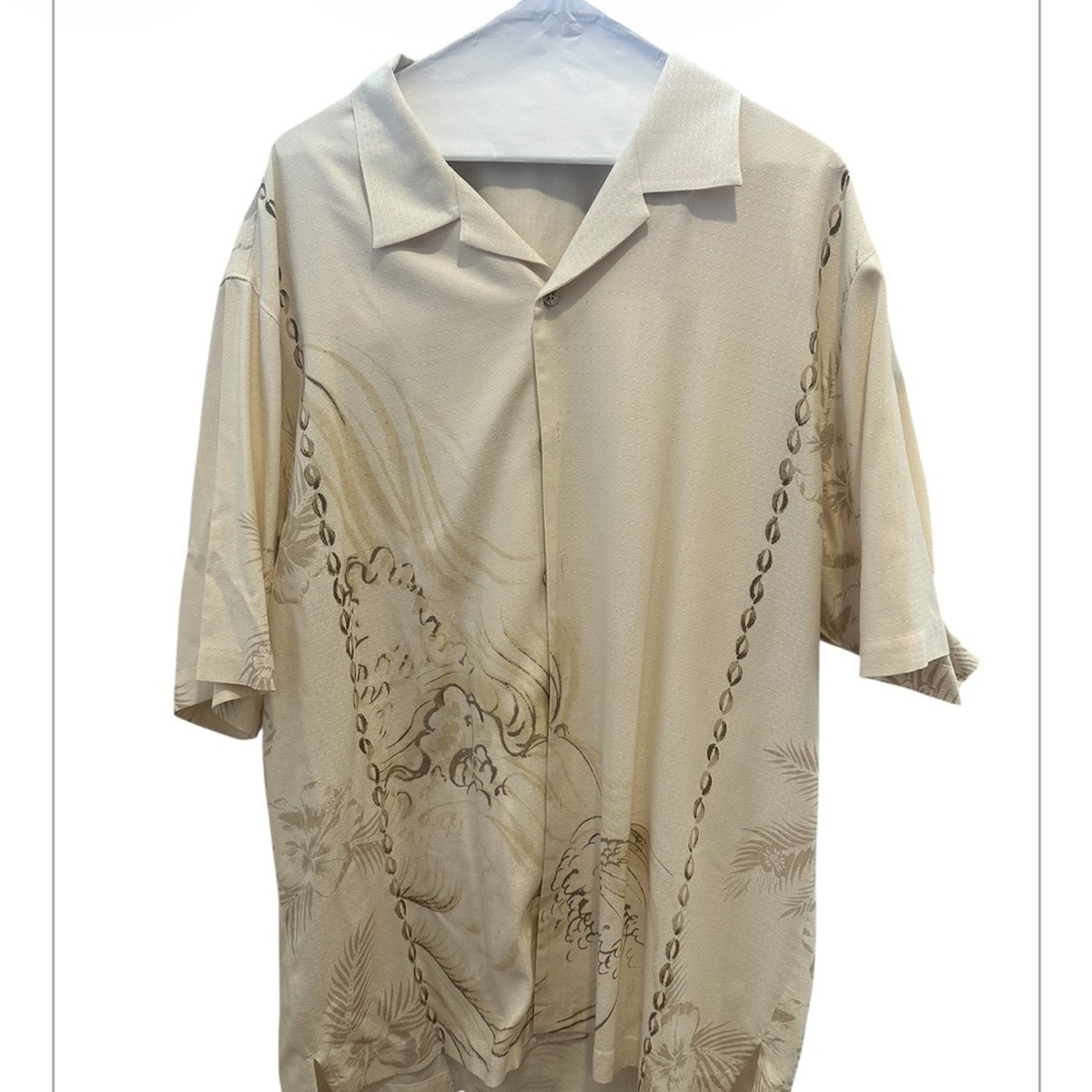 Tell me Bahama hundred percent Silk Men's Cream Short Sleeve Shirt